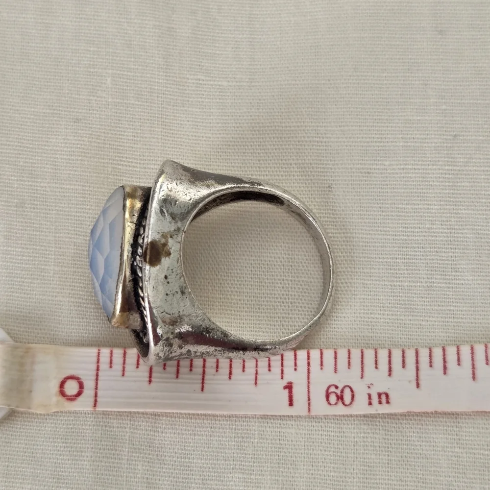 Facet Cut Moonstone Silvertone Fashion Ring